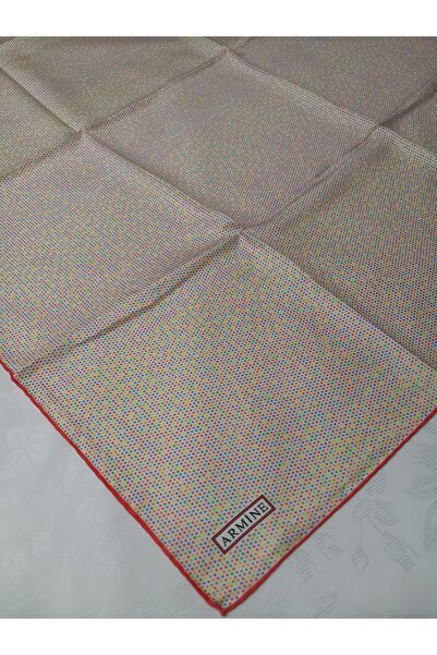 Armine Ekru Puantiye Desenli Tivil İpek Eşarp