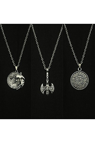 BSN Store İskandinav Thor Balta Ejder Pusula Figürlü 3'lü Kolye