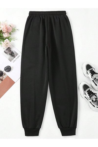 BEETON Ποιος ραντεβού! Sweatpants Jogger - Μαύρο εμπριμέ λαστιχένιο πόδι ψηλόμεσο