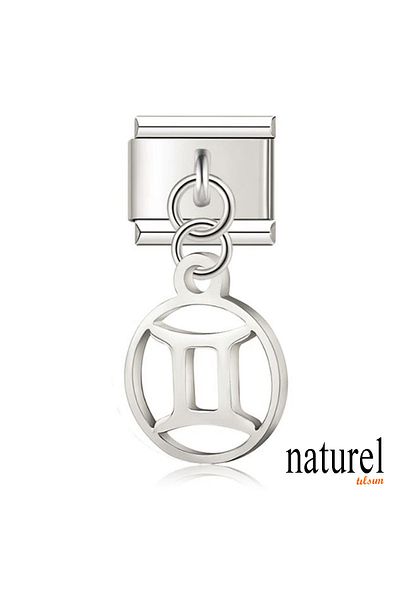 Naturel Tılsım Stainless Steel Italian Gemini Constellation Embroidered 9mm Charm