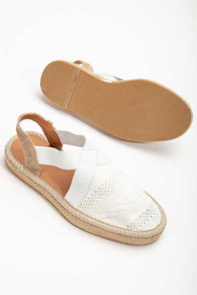 Hayalimdeki Ayakkabı Sirena Λευκό Πλεκτό Ψάθινο Λεπτομερή Εσπαντρίγια