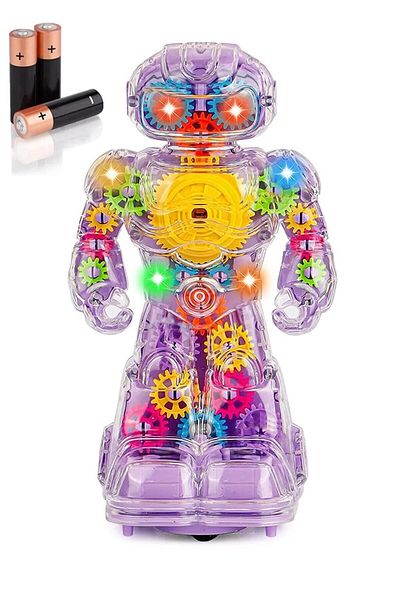 Shem Robot Toy 360 Degree Rotating Gear Robot with Transparent Sound and Light 20 Cm