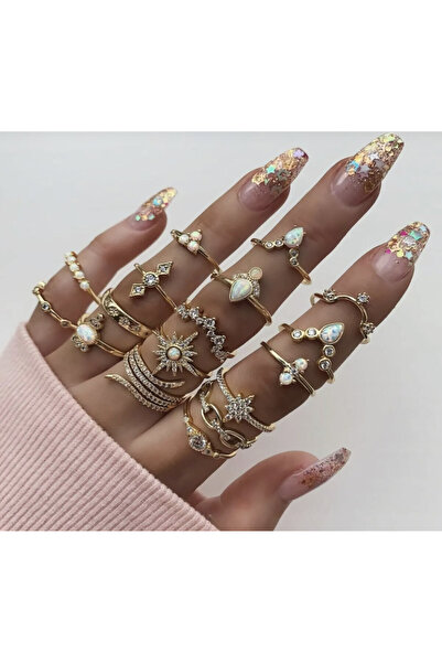 Toz Vintage Alaçatı Stili 16-17 Adet Eklem Ve Yüzük Seti