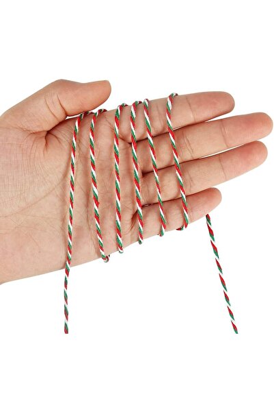 Dekals 10 m Kırmızı Yeşil-Beyaz Örgü Hediye Süsleme Marteniçka Bileklik Paket İpi