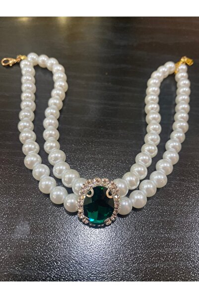 Jovela Zümrüt kristal tas inci choker tasma kolye