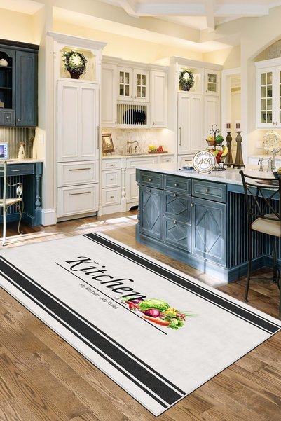Lavita Home Makinede Yıkanabilir Kaymaz Taban Leke Tutmaz Beyaz Mutfak Halısı...