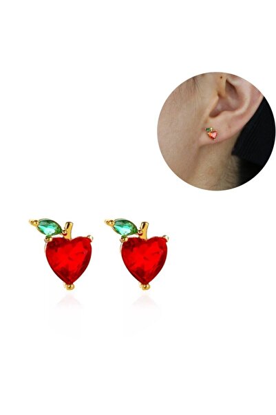 Bylin Takı 925 Ayar Gümüş Kadın Kırmızı Mini Meyve Küpe - 1 Çift