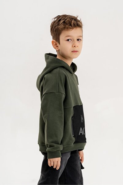 Gold Class Kidswear Φούτερ για αγόρι με κουκούλα με φερμουάρ με λεπτομέρειες με τρεις κλωστές