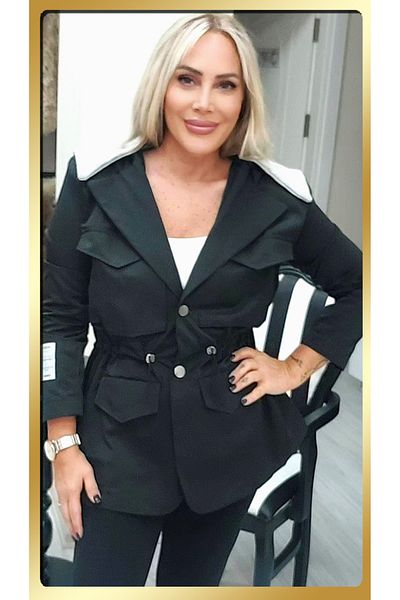RE DESIGN Gray Hooded Black Jacket