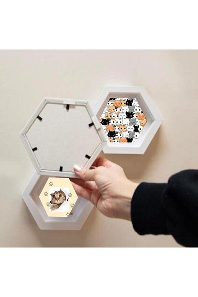 Hediye Vakti Cadru hexagonal din 3 piese cu design de pisică