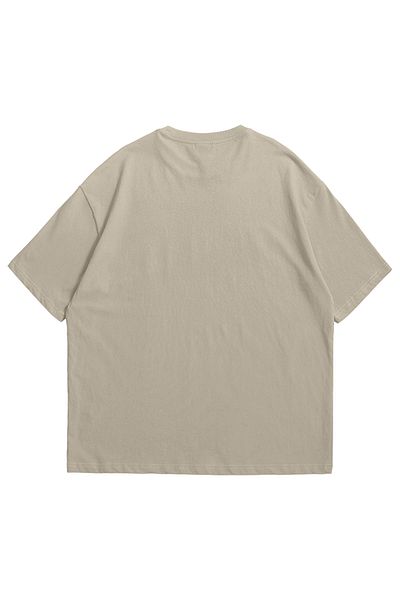 Scrovtie Γυναικεία Ανδρικά Μπεζ Basic Oversize μονόχρωμο κοντομάνικο μπλουζάκι με λαιμόκοψη
