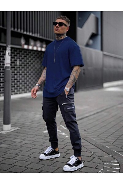 BYMEER Μπλουζάκι Navy Blue Plain Crew Neck Oversize