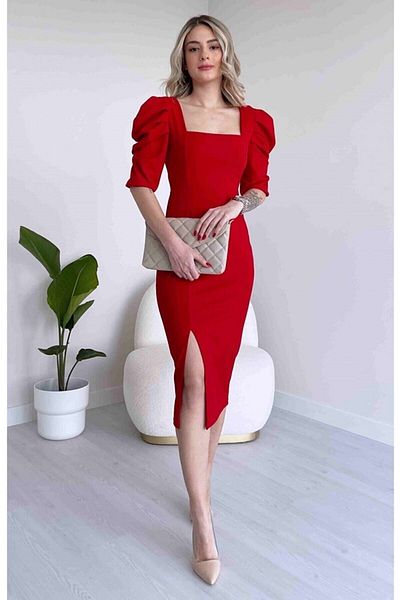 Secret Passion Lingerie New Season Square Collar Stretchy Fabric Midi Length Short Sleeve Evening & Homecoming Dress 026