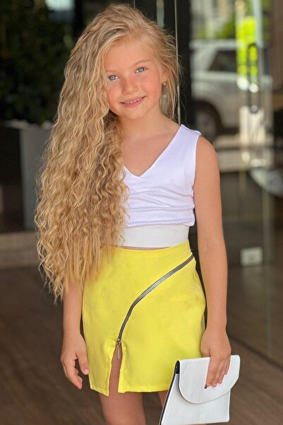 Riccotarz طقم بادي فيسكوز برقبة على شكل حرف V للفتيات مع تنورة صفراء بسحاب