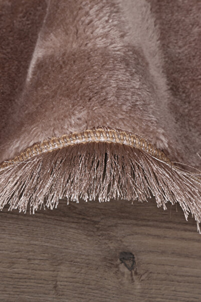 ELVİRAHOME Relax Brown Oval Sports Fringed Runner Machine Washable Non-Slip Base Post Plush Carpet