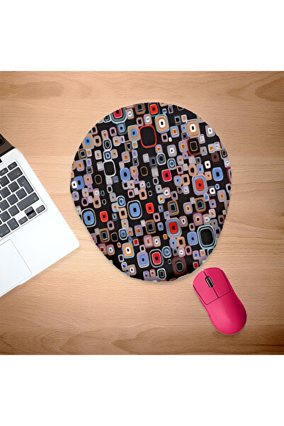 UcuruStore Μικρό πολύχρωμο οβάλ mouse pad με τετράγωνα σχέδια και στήριγμα κα...