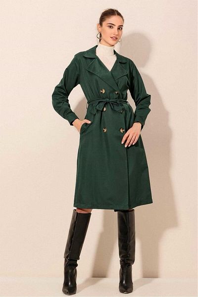 hazelin Women's Emerald Double Breasted Collar Belted Unlined Seasonal Casual Trench Coat Hzl22s-bd158531