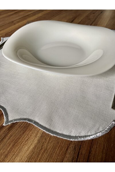 NURHAN HOME COLLECTION 6 Pieces Silver Embroidered American Serving Plate