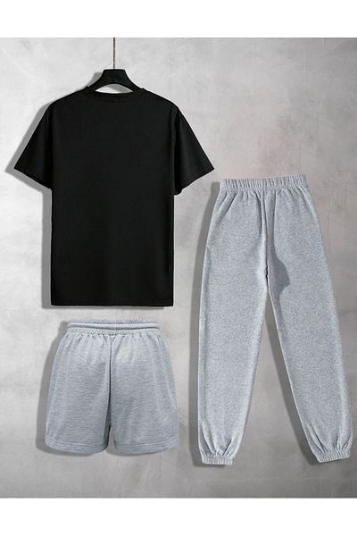 ZEMLİYA MELLACO 3-Piece Unisex T-shirt-Shorts-Sweatpants Combination JRD Printed