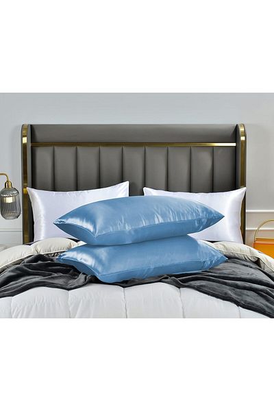 ANT HOME TEKS ANT SPECIAL Satin Texturat Mătase 50x70 Cm Față de pernă Anti-transpirație Inodor Păr creț albastru 2 buc.