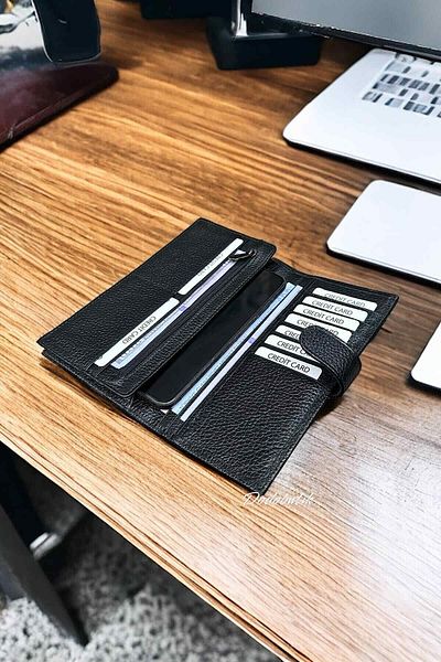 Dodo4men Genuine Leather Long Black Wallet with Phone