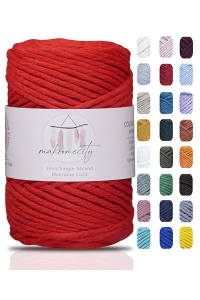 Makromecity Scanned Macrame Rope 3mm Scannable Cotton Macrame Rope Macrame Rope Red