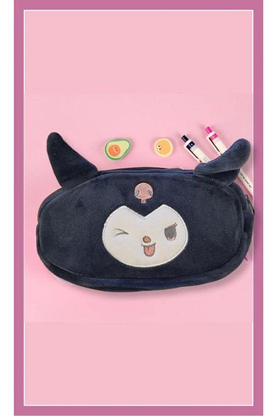 Çılgıntrend Τσάντα μακιγιάζ Kuromi βελούδινη θήκη για στυλό με φερμουάρ