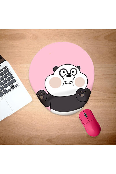 UcuruStore Sevimli Panda Pembe Tüm Bilek Destekli Oval Mouse Pad