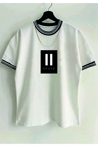 Vordevia Unisex New Season Oversize Fit Pause Γραπτό γιακά Λεπτομερές λευκό μ...