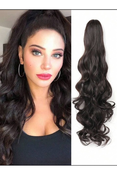 AKOLİFE Păr cu coadă de cal cu cataramă maro închis - ondulat