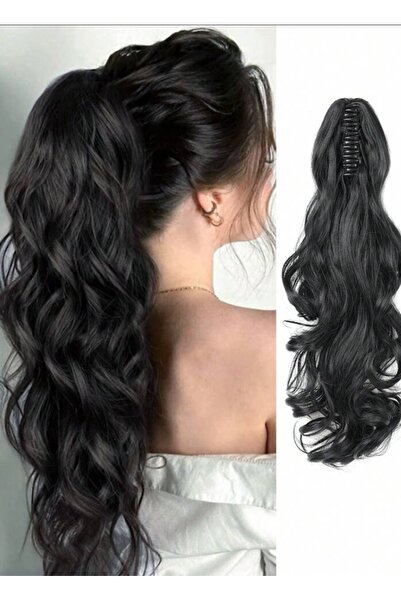 AKOLİFE مشبك شعر أسود على شكل ذيل حصان - مموج