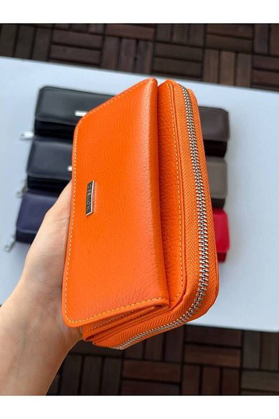 DERKON Jolly Model 100% Genuine Leather Useful Women's Wallet Orange