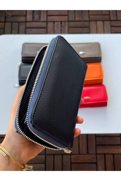 DERKON Portofel util pentru femei Jolly Model 100% piele naturala Albastru bleumarin