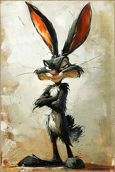 Rugs Modern Halı Gri Bej Temalı Sürrealist Tasarım Bugs Bunny Tavşan Desenli ...
