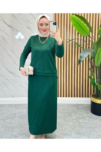 modasindoma women's crunching detailed skirt suit
