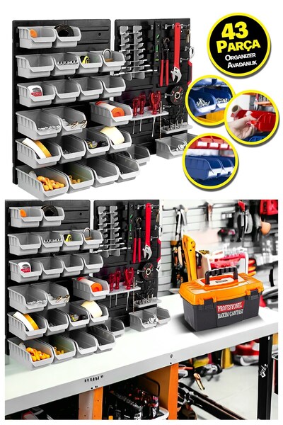 PROXTECH Her Şey Elinizin Altında Duvar Alet Paneli 43 Parça Hırdavat Duvar Panel Set Avadanlık