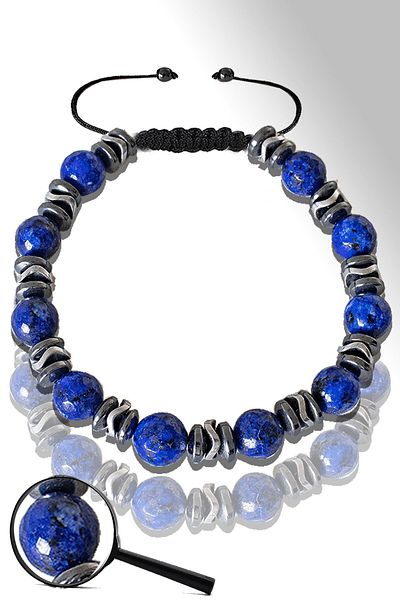 Tesbih Atölyesi Certified Silver Hematite Lapis Lazuli Stone Bracelet - Adjustable