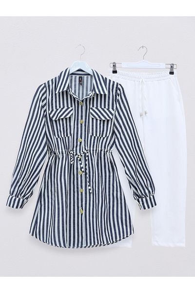 Modamorfo Tunnel Lace-up Double Pocket Striped Tunic