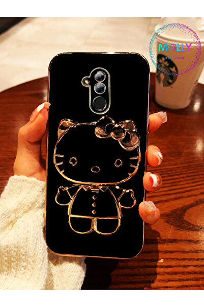 Molly Huawei Mate 20 Lite İçin Siyah Hello Kitty Standlı Kenarları Gold Detay...