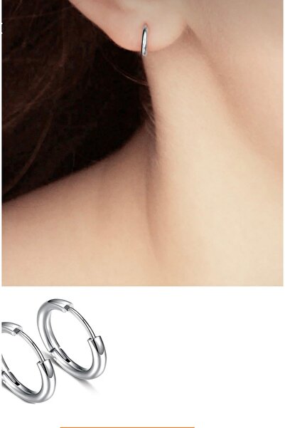 BY DİLEK ÇETİN ACCESSORY أقراط دائرية صغيرة من الفولاذ الجراحي باللون الفضي (...