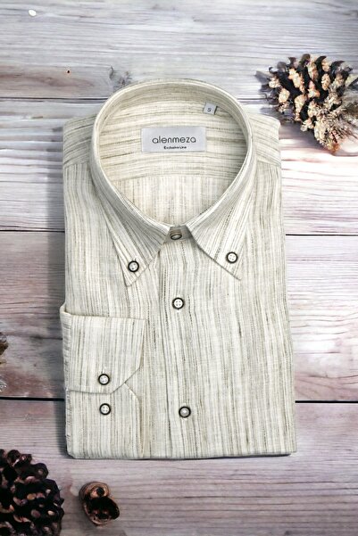 alenmeza Cămașă fără buzunar pentru bărbați, culoare bej, 100% bumbac, ușor d...