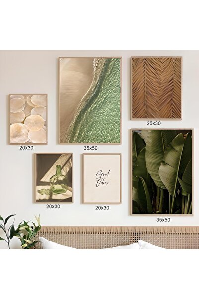 Bohodella 6'lı Gerçek Ahşap Çerçeveli Tablo Seti, Bohem Tablo, iskandinav, Mi...