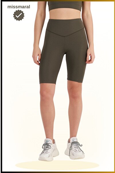 missmaral Women's Short Leggings Seasonal Sports Shorts Khaki Gathering High Waist Comfortable and Stylish 1070