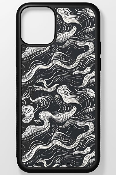 Black Minimalist Modern Kırılmaz (Temperli) Cam Sert Plastik iPhone 12 Telefon Kılıfı