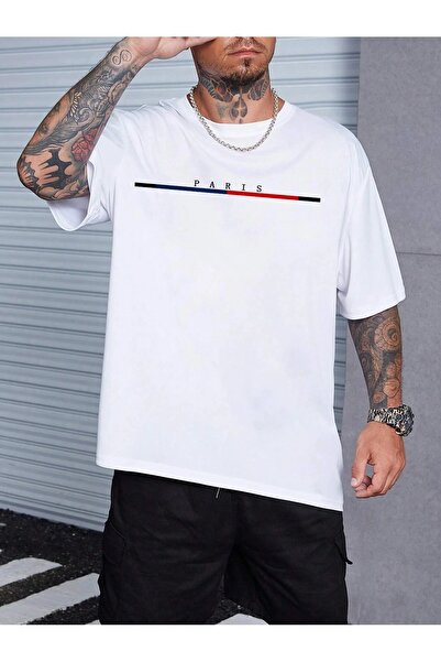 over head oh Muška bela Paris Štampano prevelika T-shirt