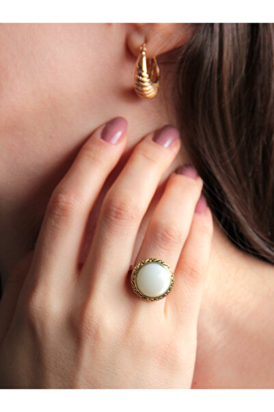 esha خاتم من حجر اللؤلؤ الطبيعي مستدير من الحجر الطبيعي قابل للتعديل ومطرز عتيق