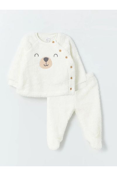 LC Waikiki Lcw Baby - Embroidered Plush Sweatshirt and Sweatpants for Baby Boy, Crew Neck, Long Sleeve