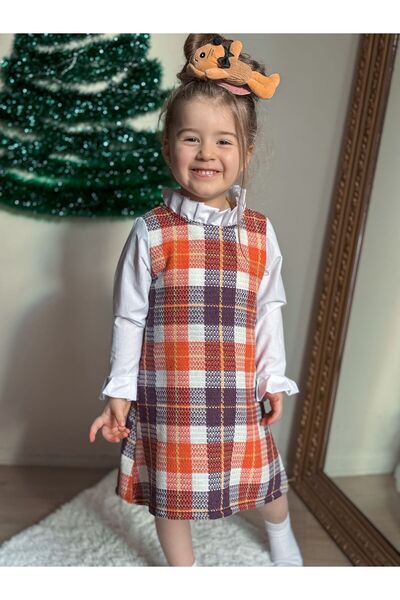 Butik Ekose Desenli Kız Çoçuk Elbise