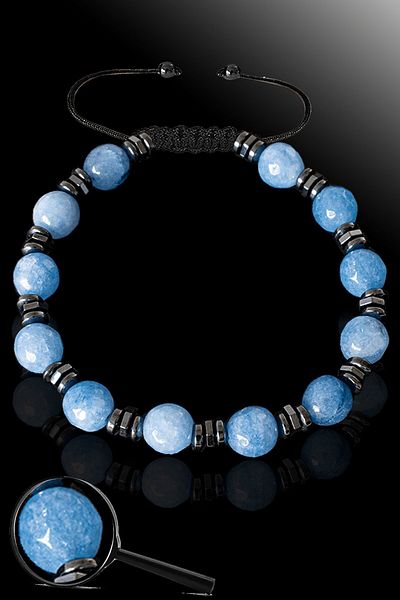 Tesbih Atölyesi Certified Silver Hematite Blue Chalcedony Stone Bracelet - Adjustable