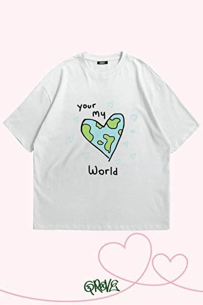 Grove Fashion You Are My World Printed Valentine's Day Couple Oversize T-Shirt